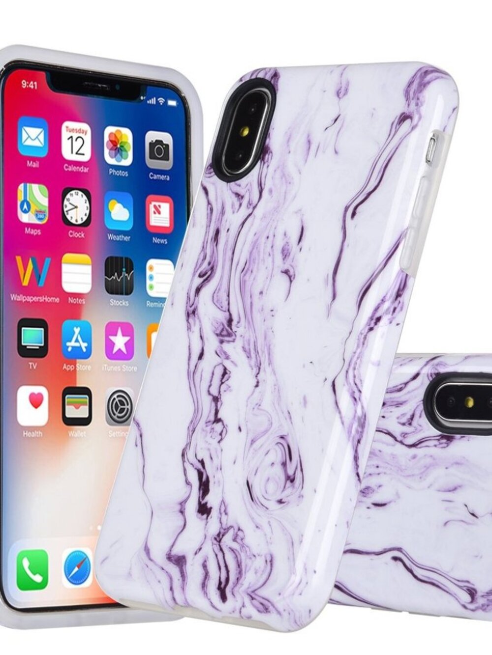 NEW iPhone Xs 1Os X 10 Case Cover Purple Marble